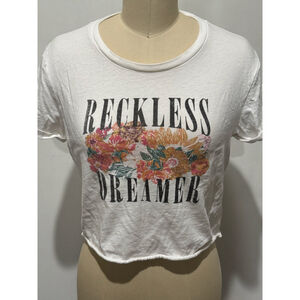 Women's Billabong White Reckless Dreamer Floral graphic crop Short Sleeve Tee M